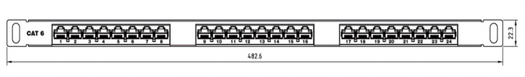 Патч-панель 24 порта RJ-45, категория 6 , высокой плотности 19" 0,5U экранированная PPHD-19-24-8P8C-C6-SH-110D