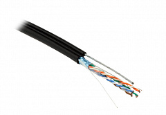 Hyperline FUTP4-C5E-S24-SW-OUT-PE-BK-500 Кабель витая пара F/UTP, кат.5e, 4 пары (24 AWG) с тросом