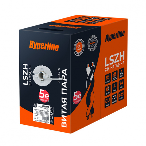 Кабель витая пара Hyperline UUTP4R-C5E-S24-IN-PVC-GY-305 фото 2