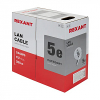 REXANT 01-0043 Кабель витая пара U/UTP, CAT 5e, PVC, 4PR, 24AWG, INDOOR, SOLID, серый, 305м