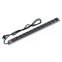 Cabeus PDU-12P-2EU Блок евророзеток вертикальный для шкафов, 12 розеток, 16 A, выключатель, шнур 2м