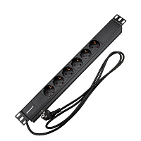REXANT 04-0101-1 Блок распределения питания PDU горизонтальный 1U 6 розеток СЕЕ 7/4 Schuko 16A