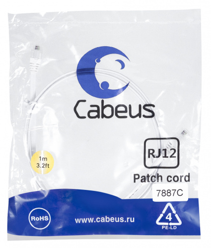 Патч-корды Cabeus PC-TEL-RJ12-1m