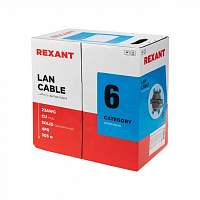 REXANT 01-0067 Кабель витая пара U/UTP, CAT 6, LSZH нг(А)-HF, 4PR, 23AWG, INDOOR, SOLID, серый 305м