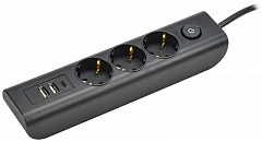 IEK WYP12-16-03-02-ZKU-K02 MODERN Удлинитель У03В с/з 2м 3х1мм2 16А/250В USBх3 чер.